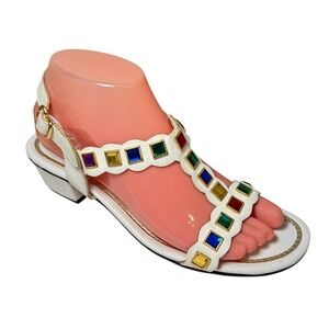 Vintage‎ 1960's Signals By Beacon White Multi Color Faux gems size 8 N narrow